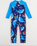 Boys Blue Dolphin Print Long Sleeve One-Piece Swimsuit