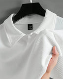 Men’s White Colour Textured Half Sleeve Casual Polo Shirt – Summer
