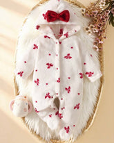 Newborn Red Bow Hooded Romper