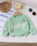 Baby Girl Floral Embroidered “Baby” Sweater