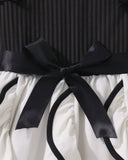 Girl Black and White Ruffle Trim Sleeveless Elegant Dress