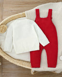 Newborn Baby Girl Red 3D Floral Pattern Knitted Cardigan And Romper