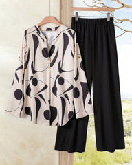Black Printed Co-Ord Set – Elegant Shirt & Pants 2PCS