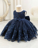 Baby Girl Navy Blue Lace Princess Dress With Bow