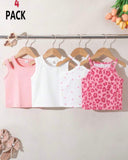 4pc Young Girl Summer Outfit Set – White & Pink Tank Tops
