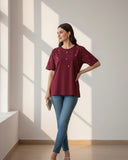 Women’s Burgundy Colour Beaded T-Shirt