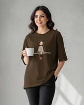 Women Brown Graphic Print Oversized T-Shirt – Summer