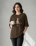 Women Brown Graphic Print Oversized T-Shirt – Summer
