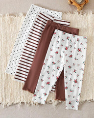 Pack of 4 Baby Girls' Casual Floral Print & Solid Color Leggings