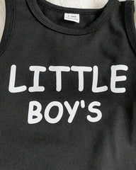 Baby Boys 3pc Black Letter Print Tank Top, Shorts & Hat Set