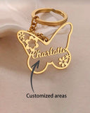 Custom Name Butterfly Flower Stainless Steel Keychain