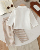 2PCS Baby Boy White and Brown Retro Casual Set