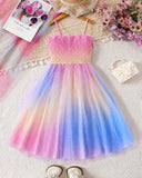 Girls’ Colorful Ombre Mesh Sequin Slip Dress