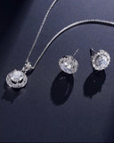 Classic Round & Cubic Zirconia Platinum Plated Women's Necklace & Earrings Jewelry Set