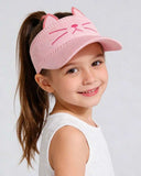 Girls Cute Cat Ear Embroidered Ponytail Sun Hat