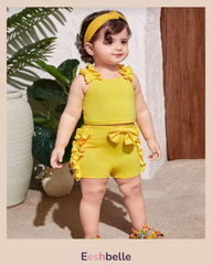 Yellow Knit Camisole Top And Elastic Waist Shorts Set