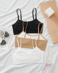 3pcs Tween Girls’ Comfortable Padded Bras – Black, White & Skin Set