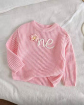 Baby Girls Pink Floral Hand Embroidered Knit Sweater