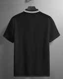 Men’s White Striped Collar Half Sleeve Black Textured Polo Shirt - Summer