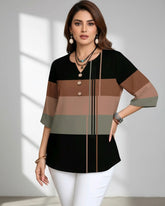 Women Brown Striped 3/4 Sleeve Casual Shirt