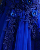 Girls’ Long Blue Embroidered Princess Wedding Dress