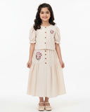 2pcs Tween Girl Puff Sleeve Shirt & Asymmetrical Button Skirt – Spring/Summer Vacation Outfit