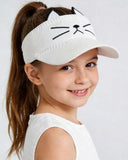 Girls Cute Cat Ear Embroidered Ponytail Sun Hat