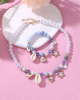 2PCS Starfish, Shell, Butterfly & Pearl Beaded Necklace and Bracelet Set