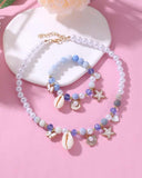 2PCS Starfish, Shell, Butterfly & Pearl Beaded Necklace and Bracelet Set