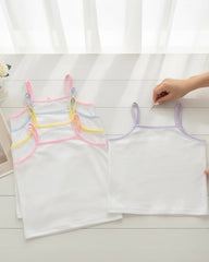 5PCS Girls Multicolour Spaghetti Strap White Camisole Set – Soft Milk Silk Comfort