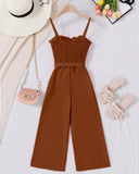 Tween Girls Brown Spaghetti Strap Jumpsuit