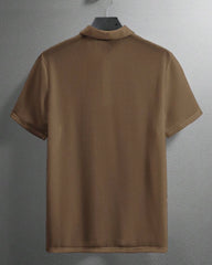 Men’s Coffee Brown Colour Half Textured Sleeve Casual Polo Shirt – Summer
