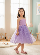 Girls 3D Purple Butterfly Embroidery Tulle Princess Dress