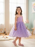 Girls 3D Purple Butterfly Embroidery Tulle Princess Dress