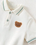 2pcs Baby Boy Bear Knit Pullover Sweatshirt & Sea Green Winter Pants