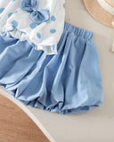 Girls 2-Piece 3D Bow Sleeveless Top & Blue Bloom Shorts Set
