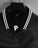 Men’s White Striped Collar Half Sleeve Black Textured Polo Shirt - Summer