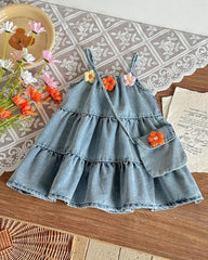 Baby Girls 3D Flower Decor Denim Dress & Bag Set