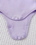 3pcs Baby Girls Purple Ribbed Romper & Ruffled Overall Dress Set with Bow Headband