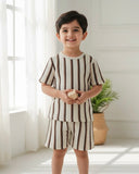 Boys Brown Waffle Stripe 2pcs Summer Set – T-Shirt & Shorts