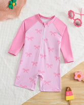Full Sleeves Pink Bow swimming Costume