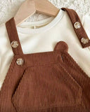 Baby Boy Bear Knit Sweatshirt & Brown Plaid Corduroy Overalls
