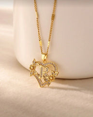 1pc Elegant Premium Quality Heart & Flower Alphabet Pendant Necklace