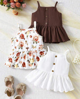 3PCS Girls Ruffle Trim Camisole Tops Set