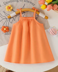 Baby Girl Orange Floral & Honey Bee Print Suspender Dress with Bow