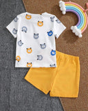 Baby Boy Bear White & Yellow Ribbed Summer Set