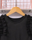 Girl Black and White Ruffle Trim Sleeveless Elegant Dress