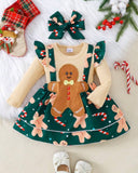 Baby Girl Christmas Gingerbread Print Dress 2 Pieces Set