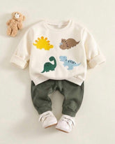 2pcs Baby Boy Animals Printed Round Neck Shirt And Blue Pants Set