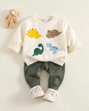 2pcs Baby Boy Animals Printed Round Neck Shirt And Blue Pants Set